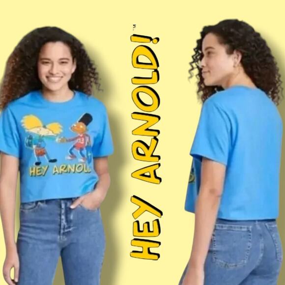 Nickelodeon Hey Arnold Women’s Blue Cropped Graphic T-Shirt – XXL, Cotton Blend - Picture 5 of 5